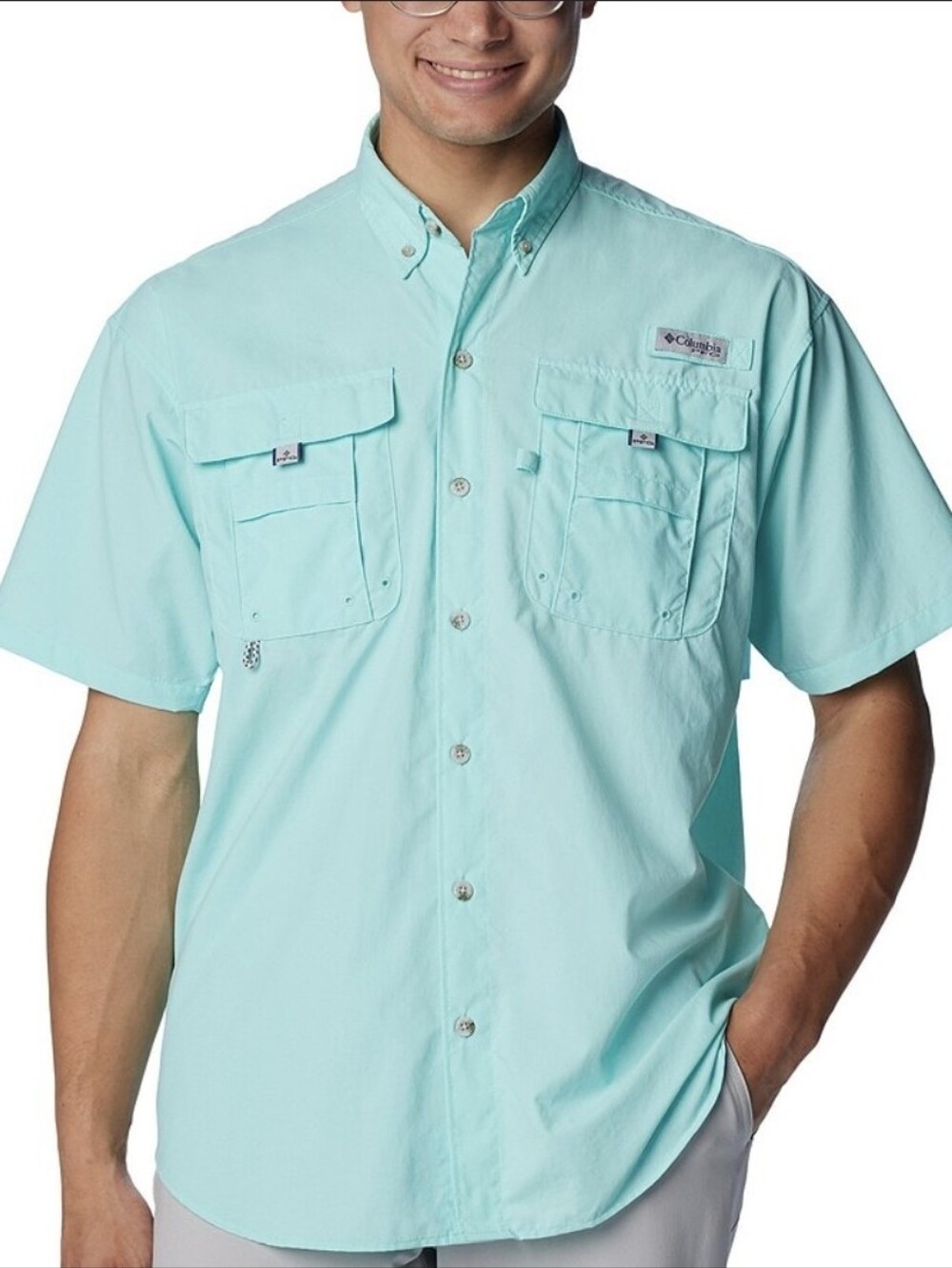 Columbia PFG Performance Fishing Gear Vented Shirt Small Seafoam Green